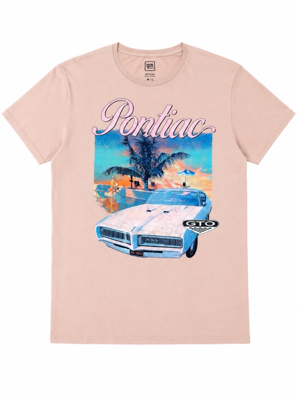 GM Official Pontiac GTO Graphic T-Shirt Pink Unisex M/L 100% Cotton Muscle Car